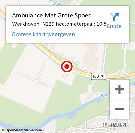 Locatie op kaart van de 112 melding: Ambulance Met Grote Spoed Naar Werkhoven, N229 hectometerpaal: 10,5 op 5 september 2017 10:29