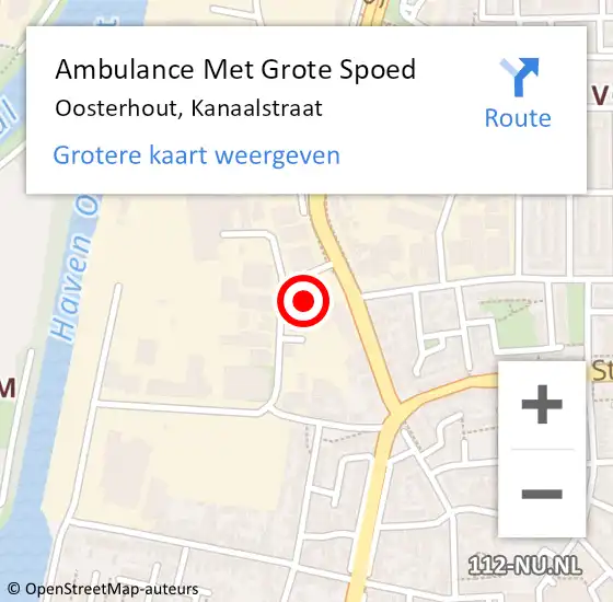 Locatie op kaart van de 112 melding: Ambulance Met Grote Spoed Naar Oosterhout, Kanaalstraat op 5 september 2017 10:29