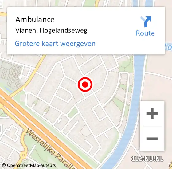 Locatie op kaart van de 112 melding: Ambulance Vianen, Hogelandseweg op 5 september 2017 10:45