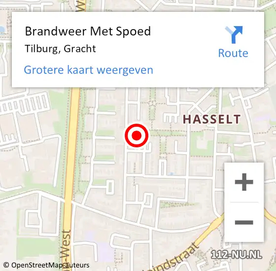 Locatie op kaart van de 112 melding: Brandweer Met Spoed Naar Tilburg, Gracht op 5 september 2017 11:17