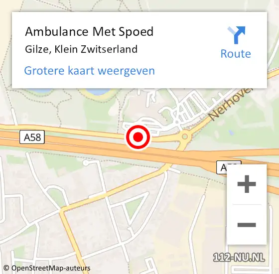 Locatie op kaart van de 112 melding: Ambulance Met Spoed Naar Gilze, Klein Zwitserland op 5 september 2017 11:49