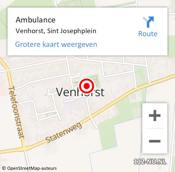 Locatie op kaart van de 112 melding: Ambulance Venhorst, Sint Josephplein op 5 september 2017 12:03