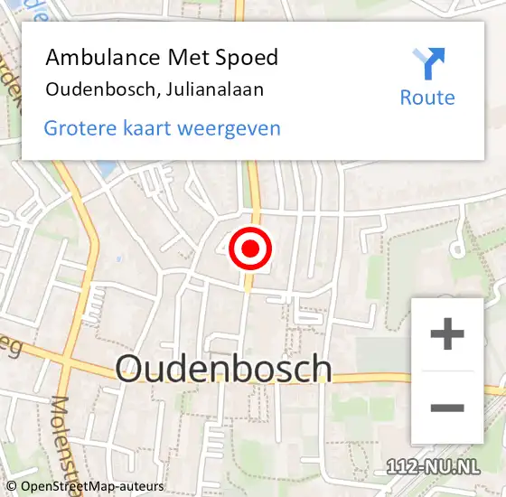 Locatie op kaart van de 112 melding: Ambulance Met Spoed Naar Oudenbosch, Julianalaan op 5 september 2017 13:10