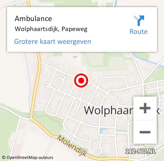 Locatie op kaart van de 112 melding: Ambulance Wolphaartsdijk, Papeweg op 5 september 2017 13:13