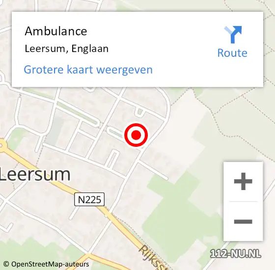 Locatie op kaart van de 112 melding: Ambulance Leersum, Englaan op 5 september 2017 13:30