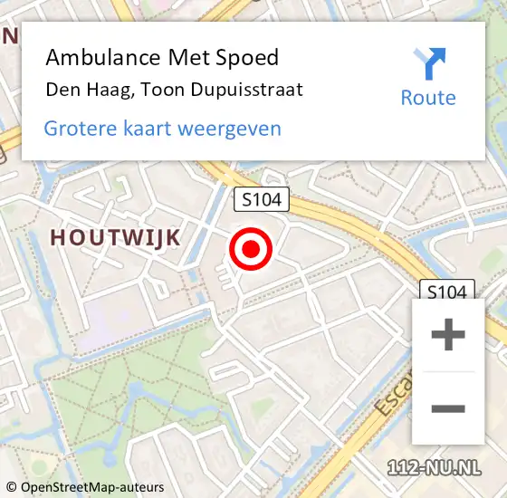 Locatie op kaart van de 112 melding: Ambulance Met Spoed Naar Den Haag, Toon Dupuisstraat op 5 september 2017 13:59