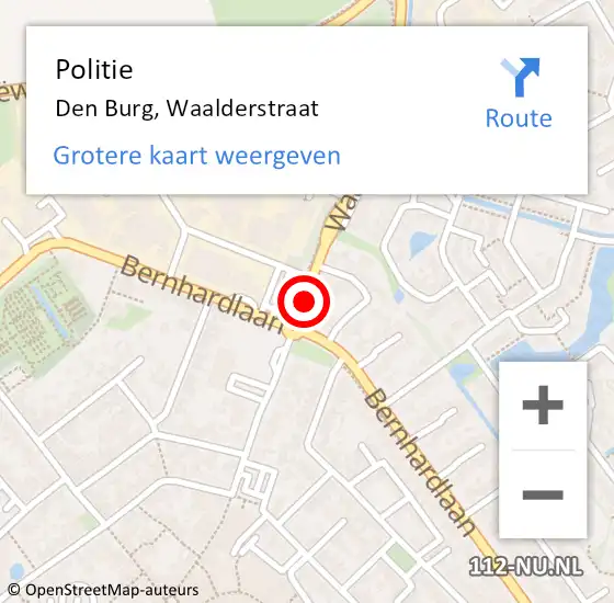 Locatie op kaart van de 112 melding: Politie Den Burg, Waalderstraat op 5 september 2017 14:42