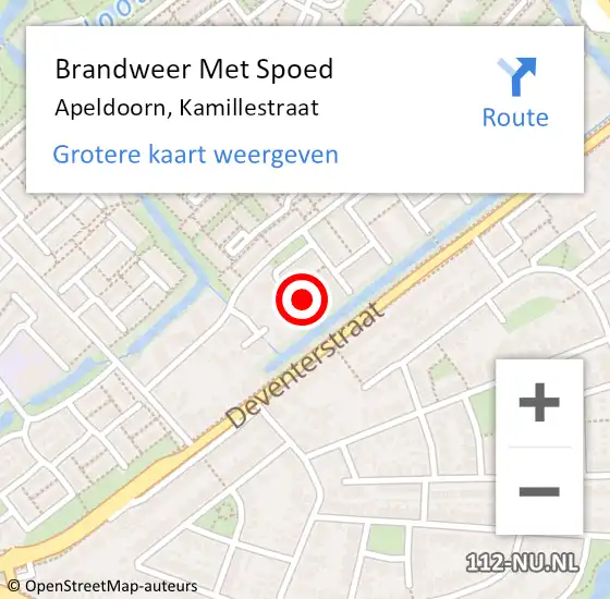 Locatie op kaart van de 112 melding: Brandweer Met Spoed Naar Apeldoorn, Kamillestraat op 5 september 2017 15:04