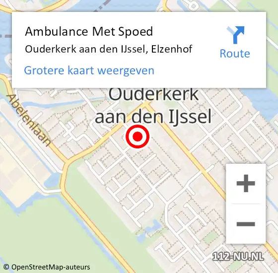 Locatie op kaart van de 112 melding: Ambulance Met Spoed Naar Ouderkerk aan den IJssel, Elzenhof op 5 september 2017 15:08