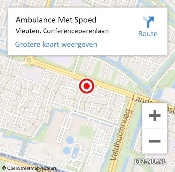 Locatie op kaart van de 112 melding: Ambulance Met Spoed Naar Vleuten, Conferenceperenlaan op 5 september 2017 15:10