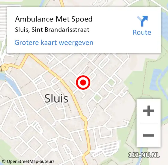 Locatie op kaart van de 112 melding: Ambulance Met Spoed Naar Sluis, Sint Brandarisstraat op 5 september 2017 15:27