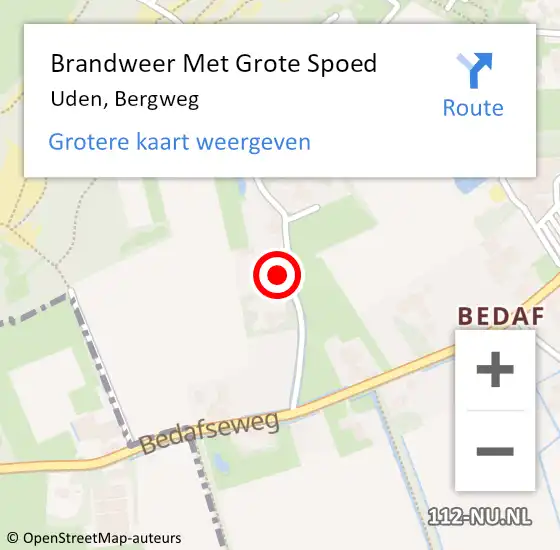 Locatie op kaart van de 112 melding: Brandweer Met Grote Spoed Naar Uden, Bergweg op 5 september 2017 15:43