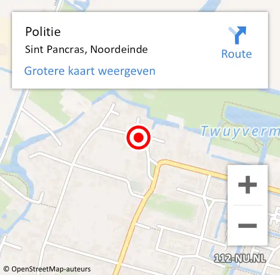 Locatie op kaart van de 112 melding: Politie Sint Pancras, Noordeinde op 5 september 2017 16:08