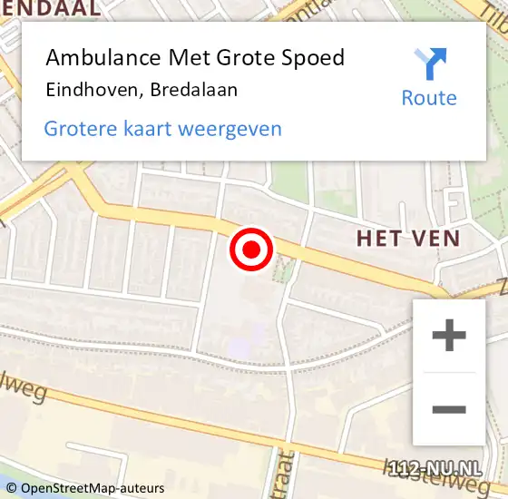 Locatie op kaart van de 112 melding: Ambulance Met Grote Spoed Naar Eindhoven, Bredalaan op 5 september 2017 16:41
