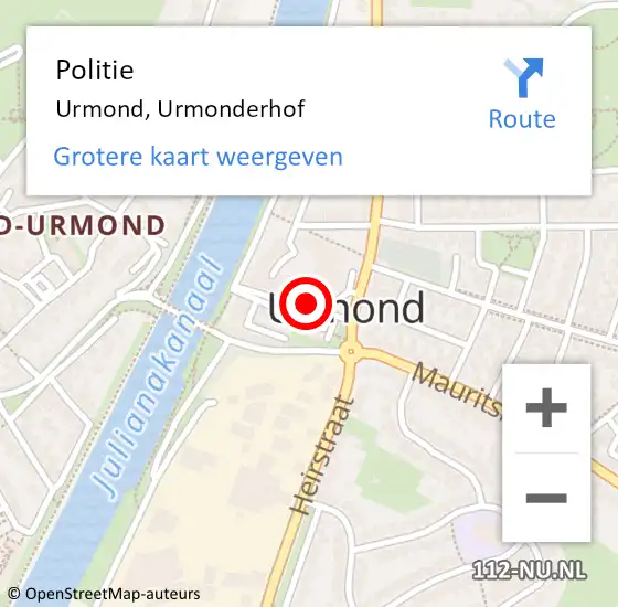 Locatie op kaart van de 112 melding: Politie Urmond, Urmonderhof op 5 september 2017 16:59