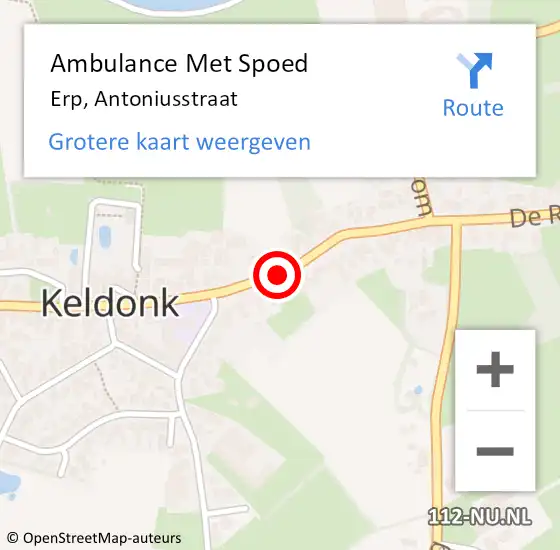 Locatie op kaart van de 112 melding: Ambulance Met Spoed Naar Erp, Antoniusstraat op 5 september 2017 17:40