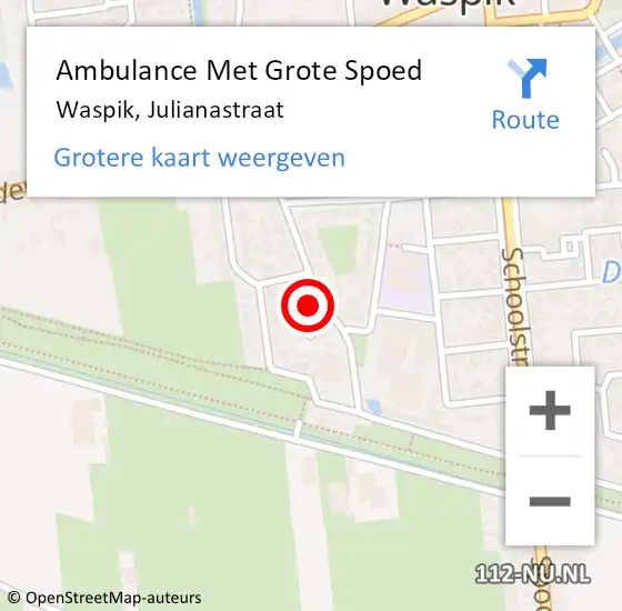 Locatie op kaart van de 112 melding: Ambulance Met Grote Spoed Naar Waspik, Julianastraat op 5 september 2017 17:48