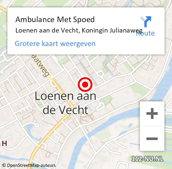 Locatie op kaart van de 112 melding: Ambulance Met Spoed Naar Loenen aan de Vecht, Koningin Julianaweg op 5 september 2017 18:41