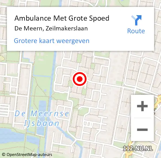 Locatie op kaart van de 112 melding: Ambulance Met Grote Spoed Naar De Meern, Zeilmakerslaan op 5 september 2017 18:45