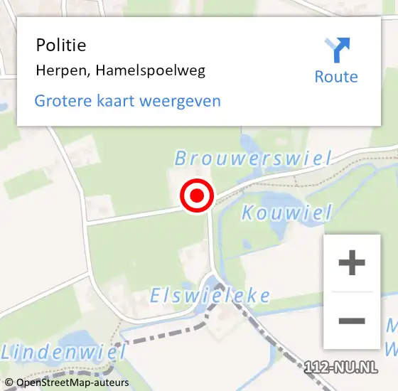 Locatie op kaart van de 112 melding: Politie Herpen, Hamelspoelweg op 5 september 2017 21:13