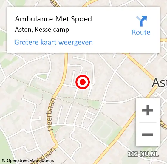 Locatie op kaart van de 112 melding: Ambulance Met Spoed Naar Asten, Kesselcamp op 5 september 2017 23:02