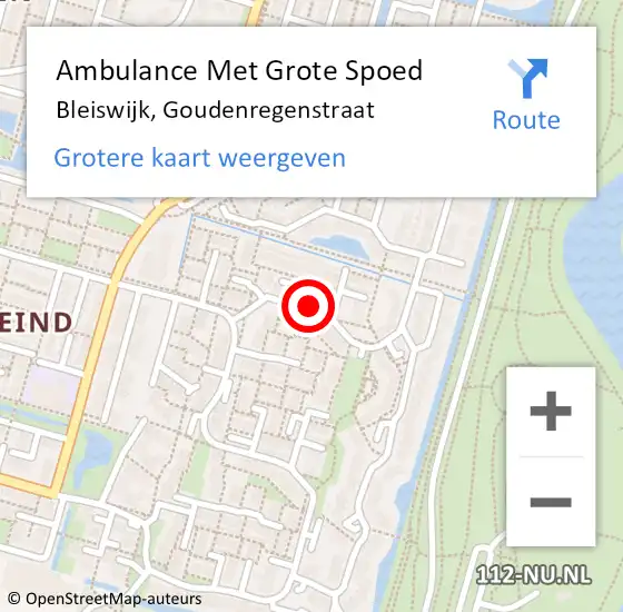 Locatie op kaart van de 112 melding: Ambulance Met Grote Spoed Naar Bleiswijk, Goudenregenstraat op 5 september 2017 23:59