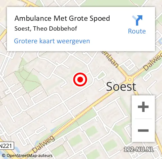 Locatie op kaart van de 112 melding: Ambulance Met Grote Spoed Naar Soest, Theo Dobbehof op 6 september 2017 00:23