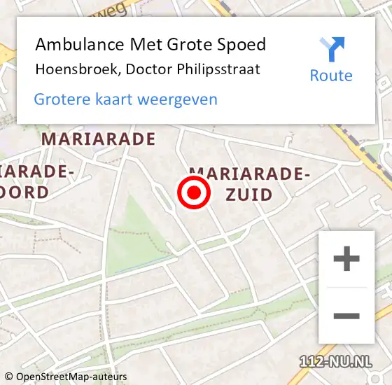 Locatie op kaart van de 112 melding: Ambulance Met Grote Spoed Naar Hoensbroek, Doctor Philipsstraat op 31 januari 2014 16:45