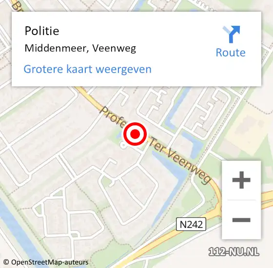 Locatie op kaart van de 112 melding: Politie Middenmeer, Veenweg op 6 september 2017 08:14