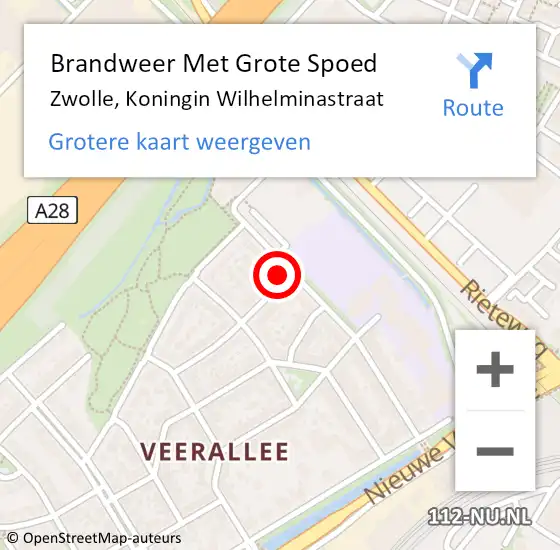 Locatie op kaart van de 112 melding: Brandweer Met Grote Spoed Naar Zwolle, Koningin Wilhelminastraat op 6 september 2017 08:57