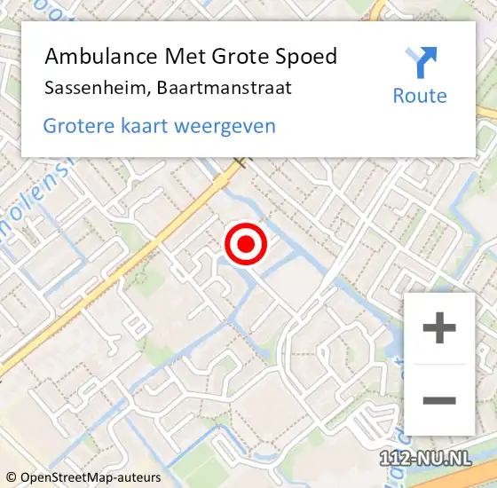 Locatie op kaart van de 112 melding: Ambulance Met Grote Spoed Naar Sassenheim, Baartmanstraat op 6 september 2017 09:03