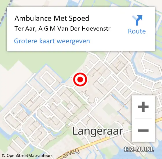 Locatie op kaart van de 112 melding: Ambulance Met Spoed Naar Ter Aar, A G M Van Der Hoevenstr op 6 september 2017 09:46