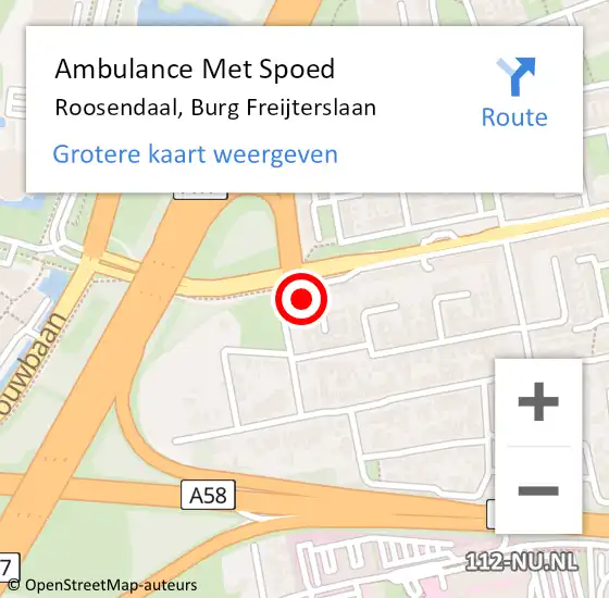 Locatie op kaart van de 112 melding: Ambulance Met Spoed Naar Roosendaal, Burg Freijterslaan op 6 september 2017 09:48