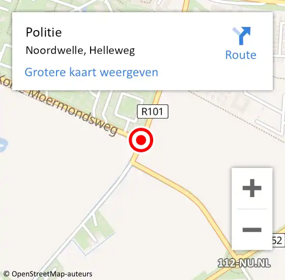 Locatie op kaart van de 112 melding: Politie Noordwelle, Helleweg op 6 september 2017 09:54