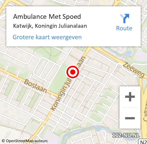 Locatie op kaart van de 112 melding: Ambulance Met Spoed Naar Katwijk, Koningin Julianalaan op 6 september 2017 10:05