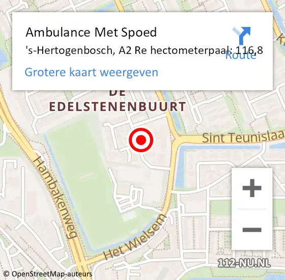 Locatie op kaart van de 112 melding: Ambulance Met Spoed Naar 's-Hertogenbosch, A2 Re hectometerpaal: 118,0 op 6 september 2017 10:56
