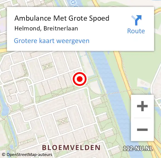 Locatie op kaart van de 112 melding: Ambulance Met Grote Spoed Naar Helmond, Breitnerlaan op 6 september 2017 10:59