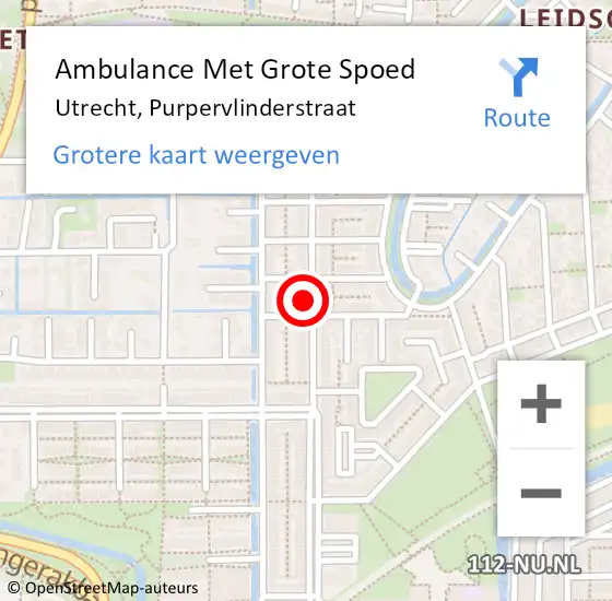 Locatie op kaart van de 112 melding: Ambulance Met Grote Spoed Naar Utrecht, Purpervlinderstraat op 6 september 2017 11:27