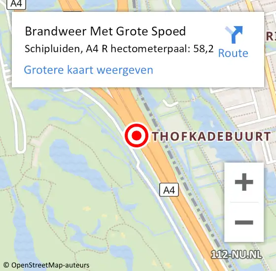 Locatie op kaart van de 112 melding: Brandweer Met Grote Spoed Naar Schipluiden, A4 R hectometerpaal: 58,2 op 6 september 2017 12:45