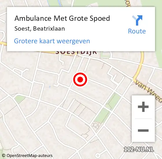 Locatie op kaart van de 112 melding: Ambulance Met Grote Spoed Naar Soest, Beatrixlaan op 6 september 2017 13:37