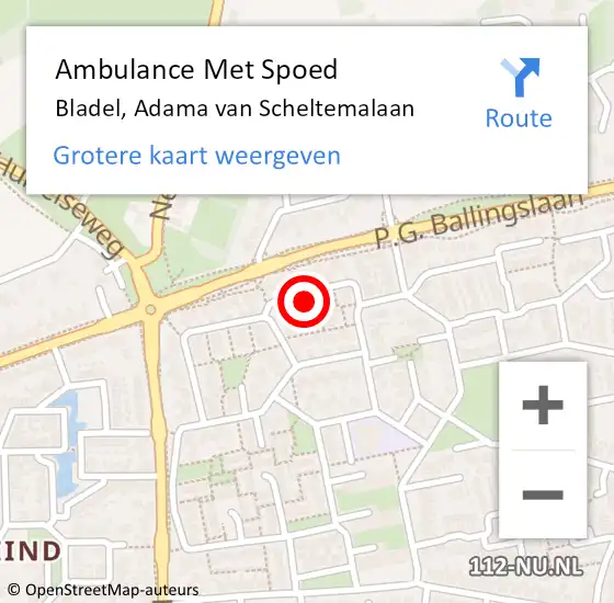 Locatie op kaart van de 112 melding: Ambulance Met Spoed Naar Bladel, Adama van Scheltemalaan op 6 september 2017 15:03