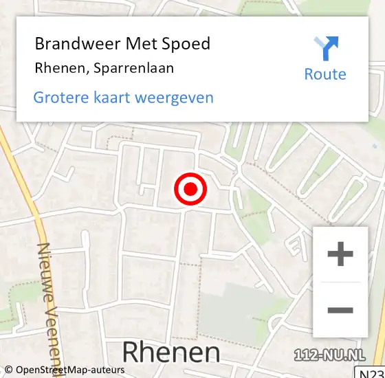 Locatie op kaart van de 112 melding: Brandweer Met Spoed Naar Rhenen, Sparrenlaan op 6 september 2017 15:28