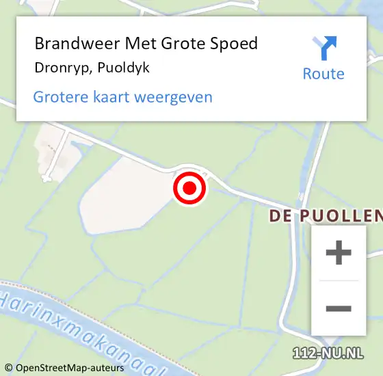 Locatie op kaart van de 112 melding: Brandweer Met Grote Spoed Naar Dronryp, Puoldyk op 6 september 2017 17:42