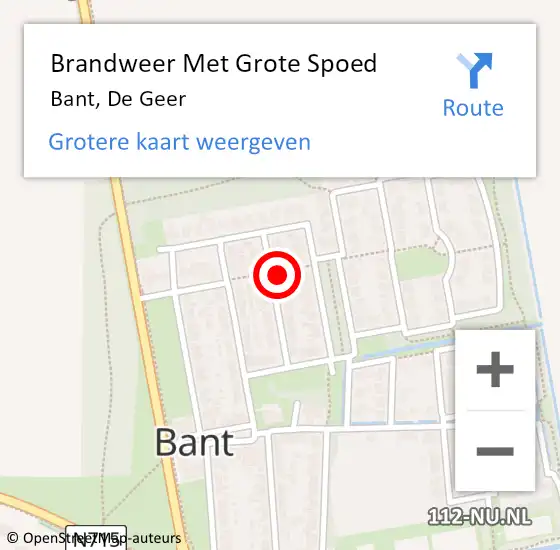 Locatie op kaart van de 112 melding: Brandweer Met Grote Spoed Naar Bant, De Geer op 6 september 2017 17:54