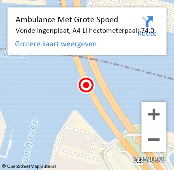 Locatie op kaart van de 112 melding: Ambulance Met Grote Spoed Naar Vondelingenplaat, A4 L hectometerpaal: 75,6 op 6 september 2017 18:16