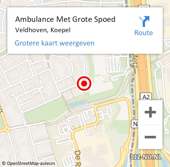 Locatie op kaart van de 112 melding: Ambulance Met Grote Spoed Naar Veldhoven, Koepel op 6 september 2017 18:34