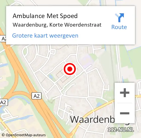 Locatie op kaart van de 112 melding: Ambulance Met Spoed Naar Waardenburg, Korte Woerdenstraat op 6 september 2017 19:05