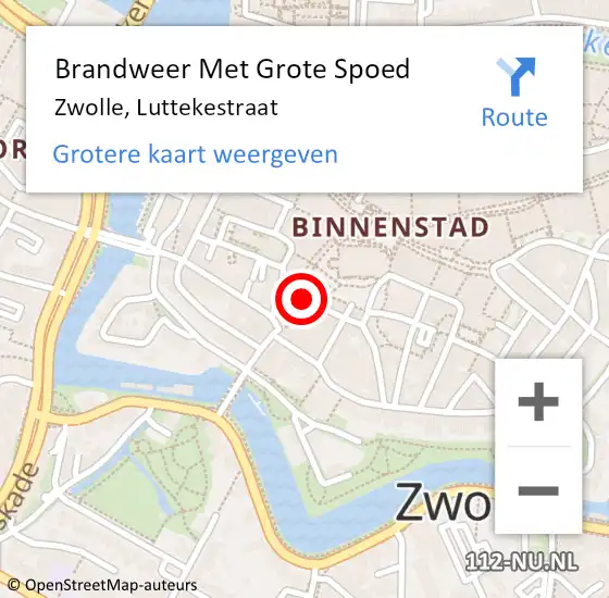 Locatie op kaart van de 112 melding: Brandweer Met Grote Spoed Naar Zwolle, Luttekestraat op 6 september 2017 19:23