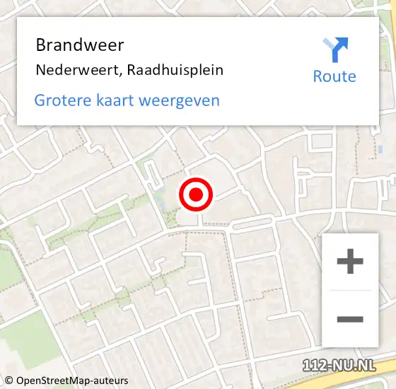 Locatie op kaart van de 112 melding: Brandweer Nederweert, Raadhuisplein op 6 september 2017 21:04