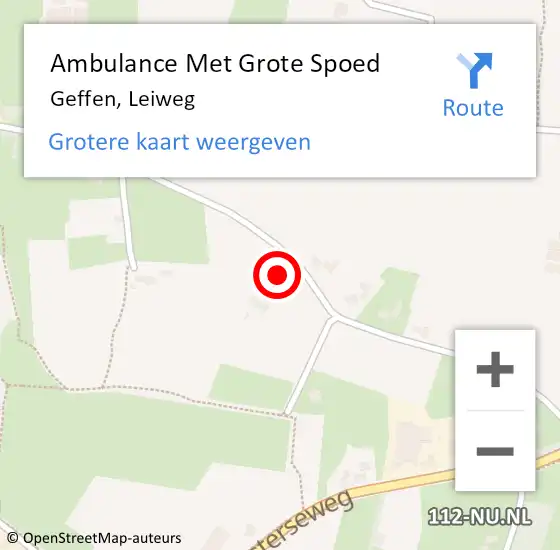 Locatie op kaart van de 112 melding: Ambulance Met Grote Spoed Naar Geffen, Leiweg op 6 september 2017 22:36